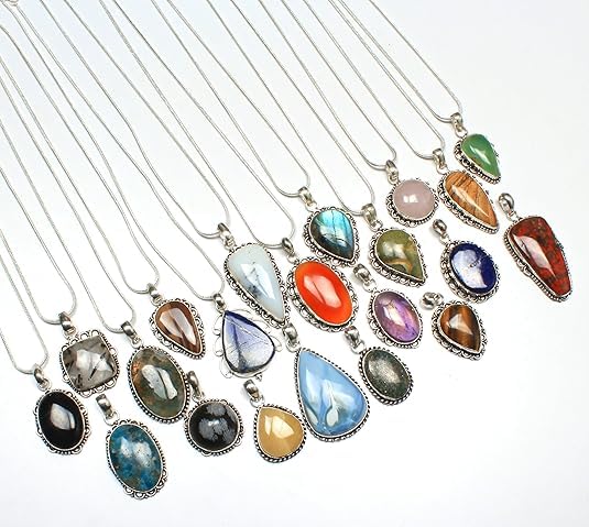 Handmade Gemstone & Crystal Pendant Set for Necklaces, Silver Plated Pendant Necklaces, Gift for Women2