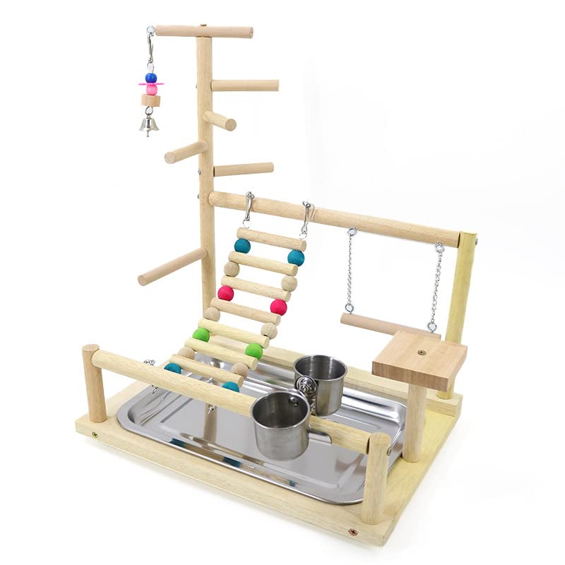 Puesto de pájaros Soporte de Juego for Loros, Percha for, Banco Madera, Juguete for, Columpio, Escalera Escalada, Soporte Interactivo for Juegos