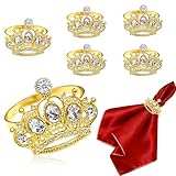 Davifina Gold Crown Napkin Rings Set of 6 Sparkly Rhinestone Royal Napkin Rings for Wedding Baby Shower Birthday Dinner,Western Napkin Ring Holders for Christmas New Year Valentine's Day Table Decor