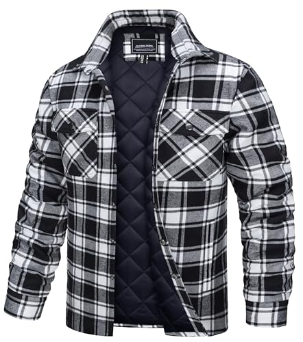 トップス Men's Plaid Quilted Thick Shirt TACVASEN Shirt Jackets for Men Flannel Jacket Fleece Quilted