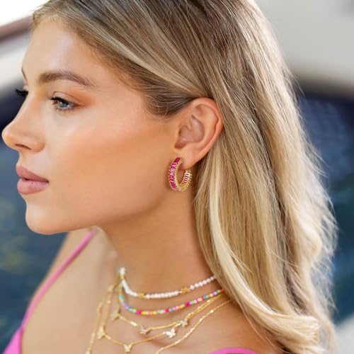 Trendy CZ Gold Hoop Earrings for Women, Lightweight Chunky Silver Earrings for Women 14K Real Gold Plated Hoops Earrings Hypoallergenic Earrings Jewelry2