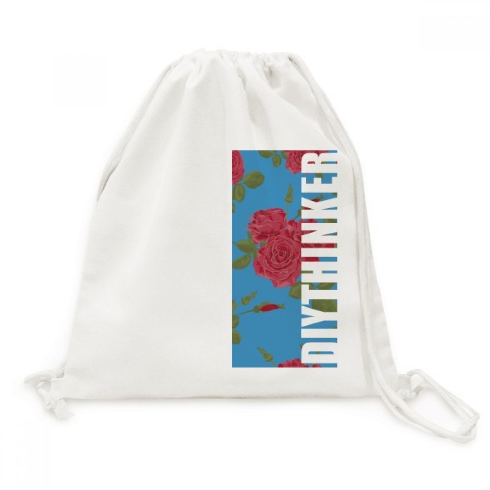 Toile drawstring backpack bleu rouge flore pour voyage et loisirs - 5