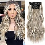 Mscat 16 Inch Wavy Hair Extensions - Ash Brown Blonde Clip in Set - Thick Curly Wavy Synthetic Hair - 4PCS Full Head - Image 1