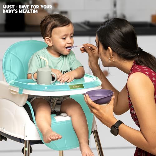 Image of BAYBEE 4 in 1 Convertible High Chair with Adjustable Height and Footrest,Baby Toddler Feeding Booster Seat with Tray,Wheels,Safety Belt and Cushion,for Boys & Girls 6 Months to 3 Yrs (Nora Green)