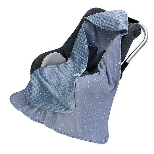 Manta para Bebé 90x90cm 100% Algodón, Manta Universal para Bebé Asiento de Coche, Moisés, Multifuncion Doble Cara, Manta Niños Niñas para Recién Nacidos, Azul