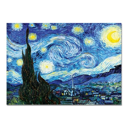Giallobus - Cuadro - Vincent Van Gogh - Noche estrellada - Vidrio acrílico - 100x70 - Listo para colgar - Cuadros modernos para el hogar