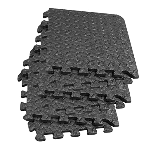 OSOLADY 8Pcs Eva Non Slip Splicing Mats Thicken Patchwork Floor Pads for Gym Dance Room Comfortable Cushion with Leaf Grain Design for Home and Fitness Spaces Black