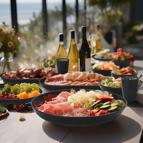 Blendra 32 Pieces Plates And Bowls Set,Plastic Plate Set,Microwave & Dishwasher Safe,Dinner Sets For 8 Include 22.5Cm Dinner Plates, 19.5Cm Salad Plates,320Ml Cup,800Ml Bowls(Black) - 4