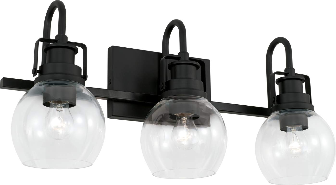 Austin Allen AA1007MB Buxton Urban/Industrial Clear Glass Snifter Bath Vanity Wall Mount Light Fixture, 3-Light 300 Total Watts, 11" H x 24" W, Matte Black