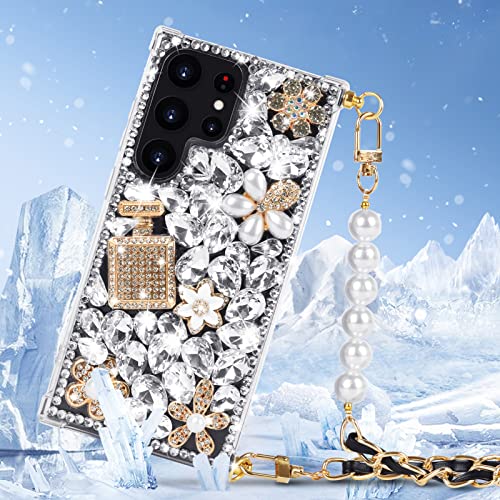 Leiju Case For Samsung Galaxy S23 Ultra 5G With Strap Glitter Design,3D Handmade Sparkle Stunning Stones Crystal Diamond Bling Glitter Phone Case For Samsung Galaxy S23 Ultra 5G #TOP4