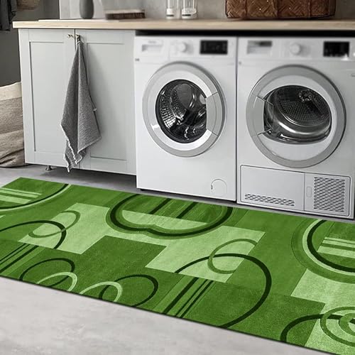 Long couloir tapis de sol vert abstrait 90x350cm au design moderne - 5