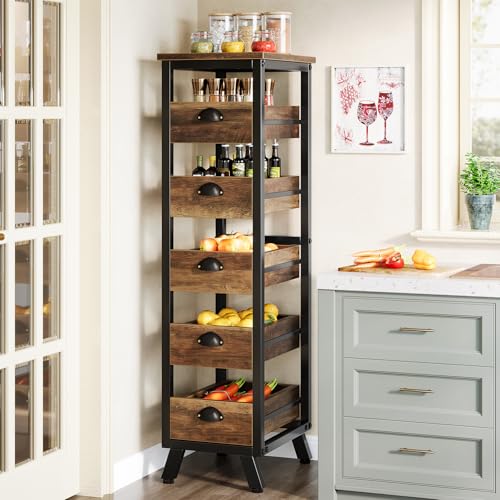 Tribesigns Wood Fruit and Vegetable Storage Rack, 5-Tier Narrow Snack
