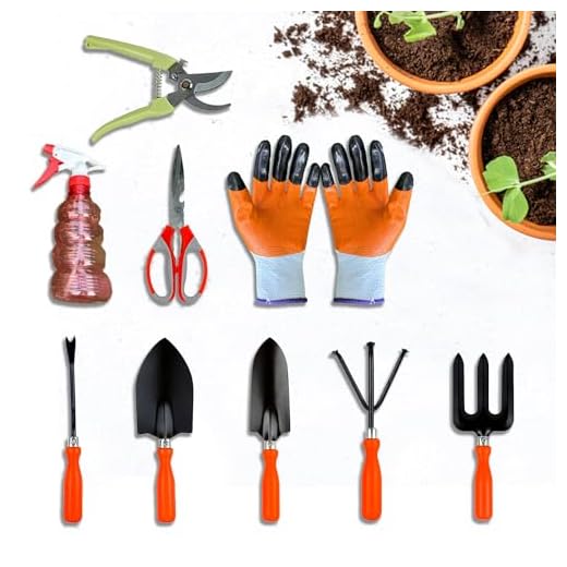 Cinagro Garden Tools Kit, 9 Pcs, Weeder, 2 Trowels, Hand Fork, Cultivator, Scissors, Pruner, Gardening Hand Gloves, Spray Pump | Gardening Tools Kit for Home Garden, Garden Accessories Home Gardening