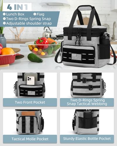 Image of holuxer Tactical Lunch Bag & Lunch Box for Men - Large Double Deck Expandable Insulated Soft Adult Lunchbox for Work - Cooler Bag for Beach, Picnic, Camping,Outdoor,Travel (Gray,16L)