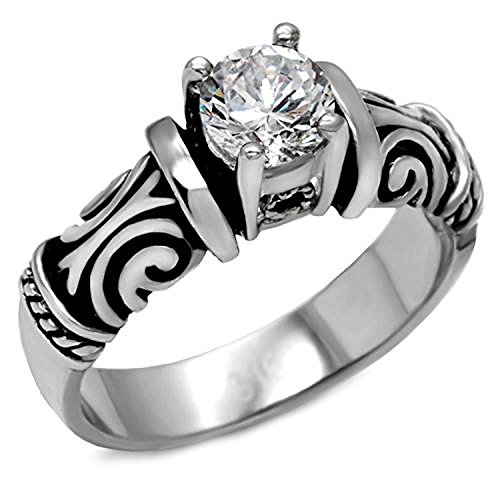 Panvisionary Women's Antique Vintage Scroll Ring 316 Stainless Steel Engagement Ring Clear Cz 10