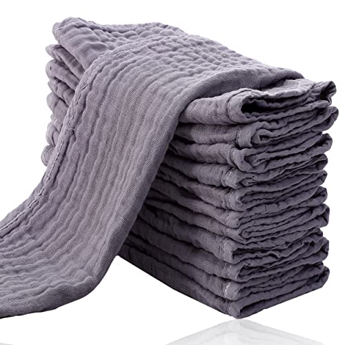 Image of Cute Castle 12 Pack Muslin Burp Cloths for Baby - Ultra-Soft 100% Cotton Baby Washcloths - Large 20'' by 10'' Super Absorbent Milk Spit Up Rags - Burpy Cloths for Unisex, Boy, Girl - Grey