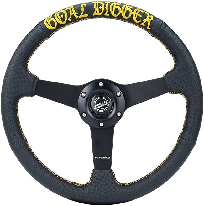 NRG GOAL DIGGER - Volante de cuero reforzado RST-037MB-PR-GD + ambientador de laboratorio de rendimiento estadounidense
