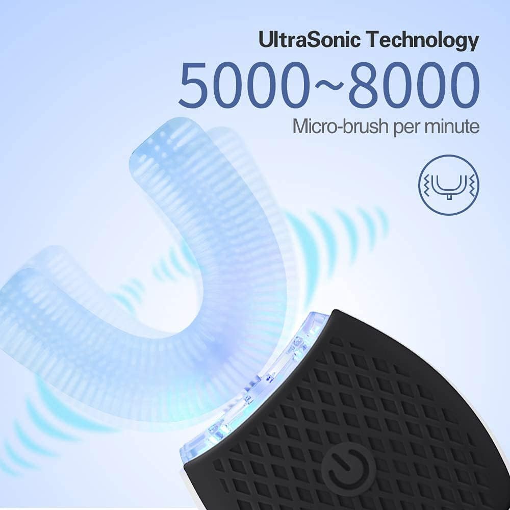 Brosse à Dents Automatique, Brosse à Dents à Ultrasons pour Adulte Brosse à Dents Électrique avec Minuterie 360° à Ultrasons Brosse à Dents Électrique Sans fil Charge - Noir
