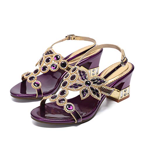 Image of Women's Handmade Rhinestones Crystal Heel Evening Bridal Wedding Prom Sandals Heeled 6.5 cm
