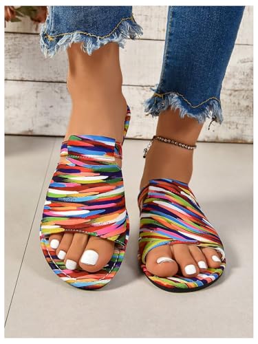GORGLITTER Women's Rainbow Vacation Shoes Cut Out Open Toe Flat Sandals2