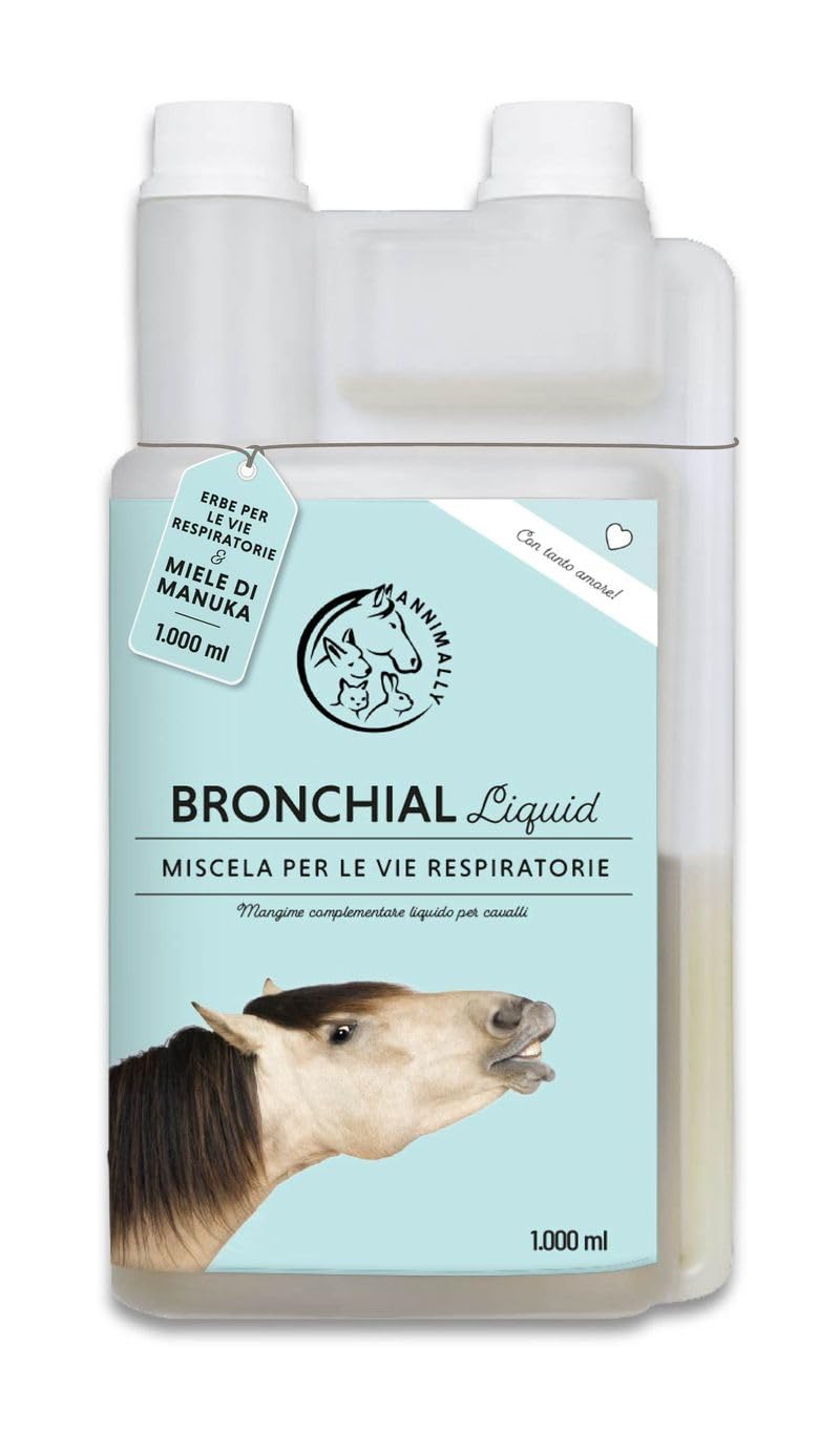 Annimally Sciroppo tosse secca Adulti per Cavalli 1000ml - Sciroppo bronchiale per Cavalli - Contro la tosse e per calmare Le Vie respiratorie - Sciroppo per la Gola - Integratori per Cavalli