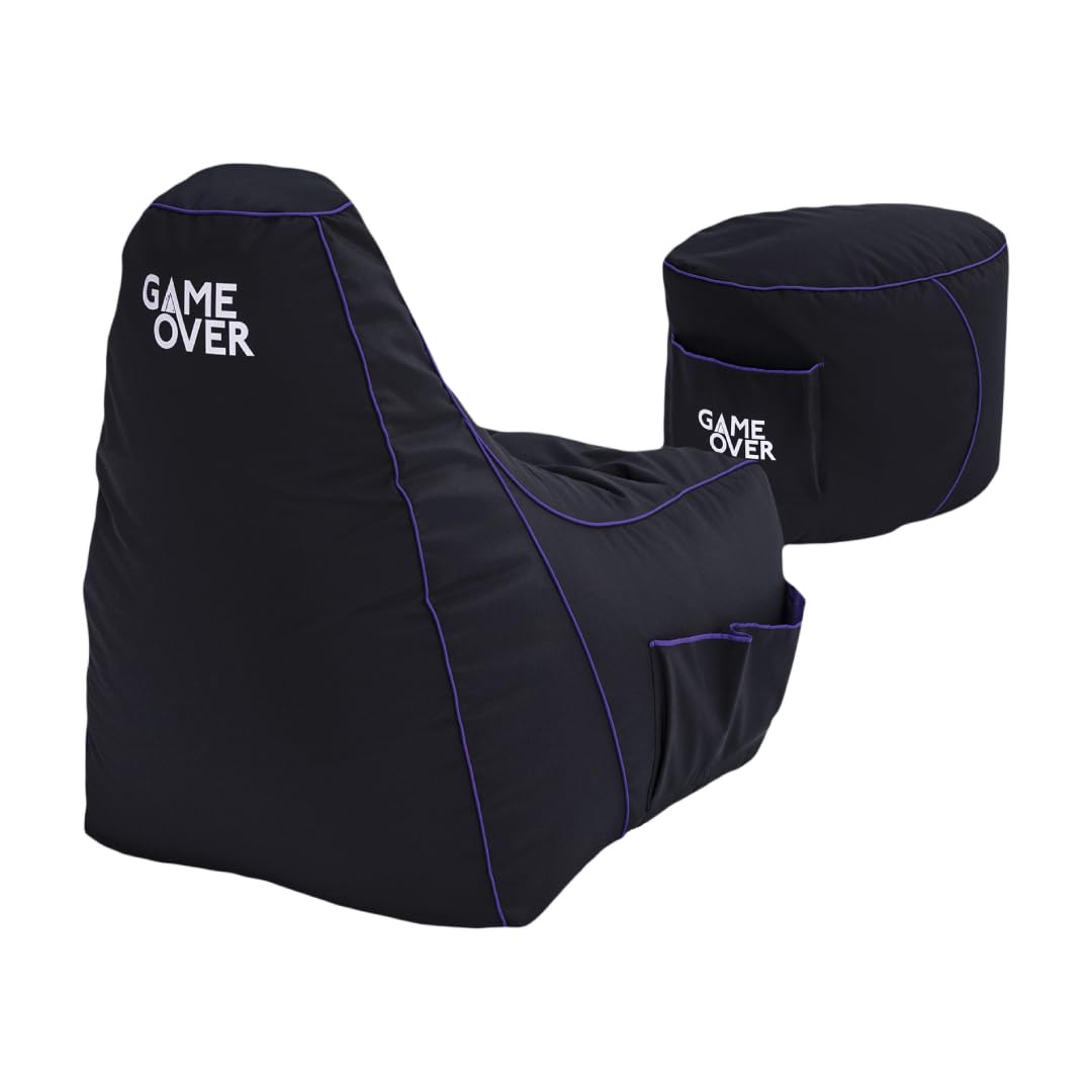 Game Over Video Gaming Bean Bag Chair with Footstool | Indoor Outdoor Highback Water Resistant Beanbag | Side Pockets & Headset Holder | Ergonomically Designed for Gamers (Dragon Skin)