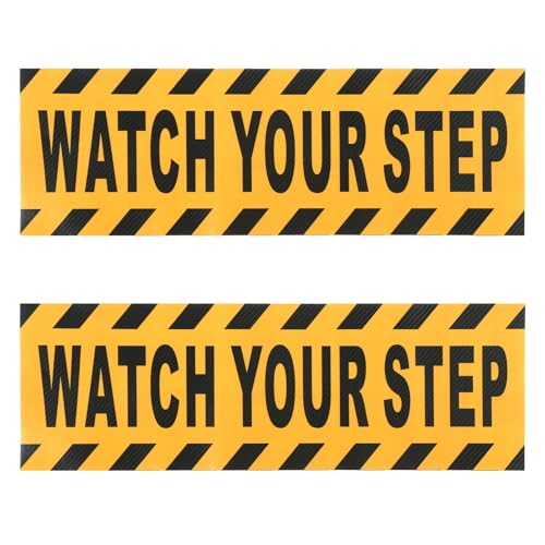 2Pcs Watch Your Step Stickers Anti Slip Safety Grip Tape for Stairs Non Slip Self Adhesive Tape Vinyl Caution Waterproof Abrasive Treads for Outdoor Indoor Public Areas Wet Floor (11.8 x 3.9 inch)