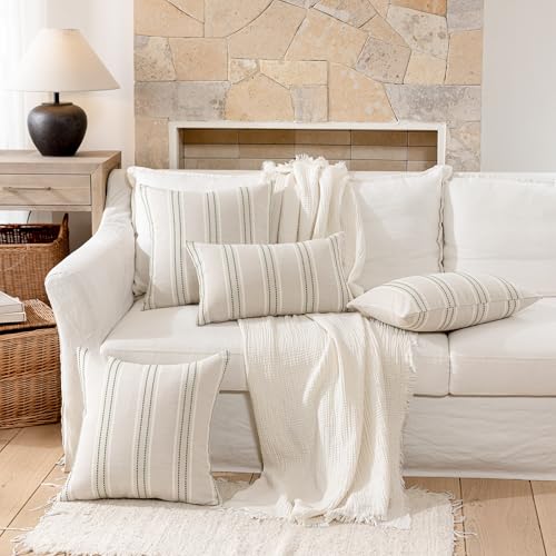 Image of Hckot Spring Throw Pillow Covers 20x20 Set of 2 Grass Green Pillow Covers Farmhouse Decorative Pillows Textured Linen Square Cushion Covers for Sofa Couch Bed Living Room Decor(Grass Green)