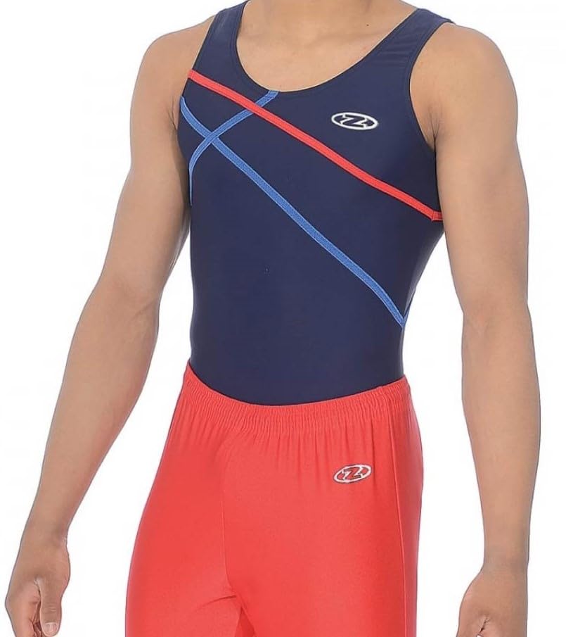 the zoneAtlas Boys Sleeveless Gymnastics Leotard Z386ATL (Navy/Royal/Red, 30 (9-10 years))