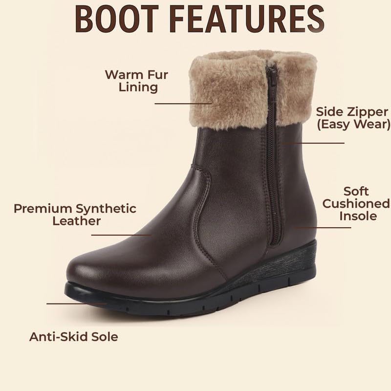 Image of FAUSTO Women High Top Side Zipper Platform Wedge Heel Formal Furr Boot | Winter High Ankle Slip On Boots