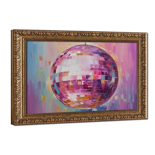 Toile murale boule disco rose poster rétro grand format pour grand mur vide