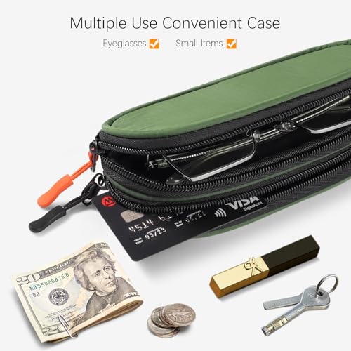 Image of Double Eyeglasses Case Soft Portable Zipper Sunglasses Pouch with Keychain Clip for Men Women