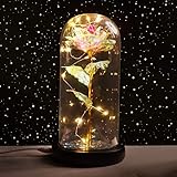 Yodeace Rosa Eterna, Flor Dorada Artificial con Batería USB Eternal Rose En Cúpula de Vidrio con Luz Led Tarjeta de Felicitación para Novia Esposa Su Cumpleaños de San Valentín Boda