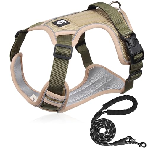 【柴犬に強力推薦】 XINIDEA 頑丈で耐久性に 犬用ハーネスセット、背面に名前タグを貼り付け可能,小型犬、中型犬、大型犬、超大型犬用、1.5mリード付き、ノーストレス窒息防止、調整可能なオックスフォード素材のアウトドア犬用ベスト、ダブルDリング、夜間反
