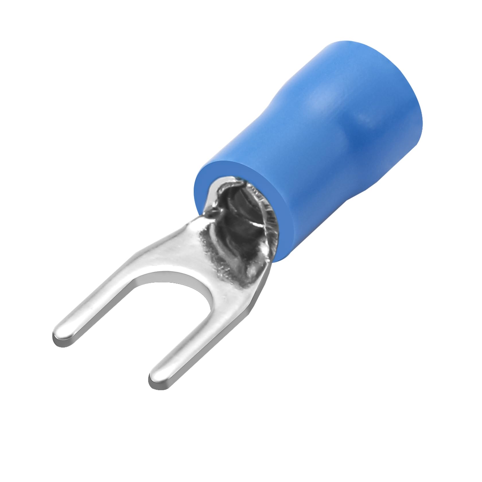 Heschen Fork Insulated Wire Connector Electrical Crimp Terminal, SV2-4, Stud size #8, for 1.5-2.5mm² (16-14 AWG), Blue, 100Pack