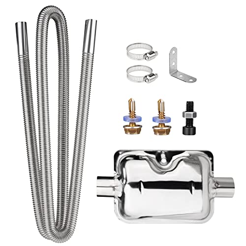 Car Exhaust Hose, Stainless Steel Diesel Heater Exhaust Pipe, Flexible Tail Pipe Diesel Gas Vent Hose, Parking Heater Pipe, Car Air Heater Exhaust Pipe with Silencer & 2 Hose Clips (200CM)