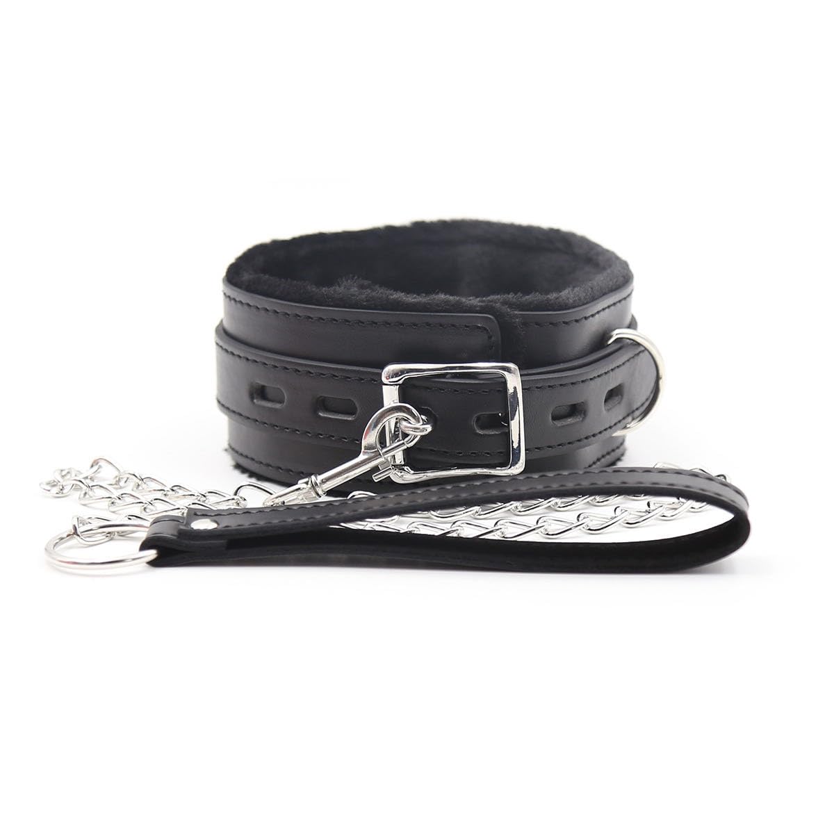 bekinky Faux Leather Collar and Leash Soft Padded Adjustable Choker Collar and Detachable Leash (Black)