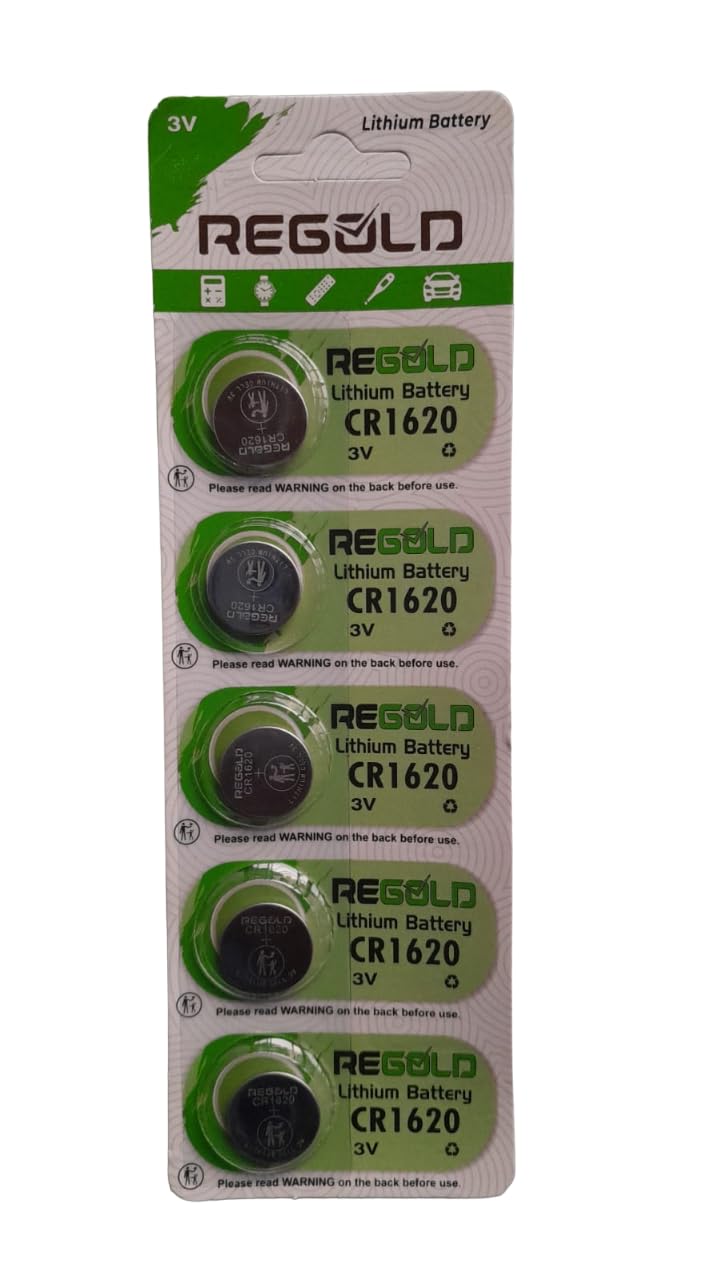 Golden Power Lithium Cell CR1620 3V Compatible Coin Battery Pack of 5
