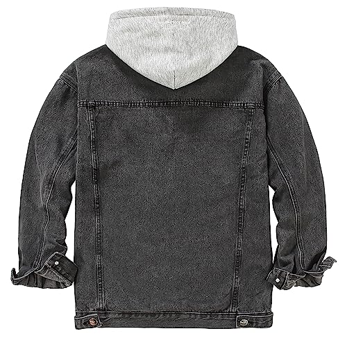 Image of Men's Denim Jacket Distressed Hooded Jean Jackets Baggy Ripped Trucker Coat | Loose Vintage Long Sleeve Denim Hoodie Cotton Button Down Jean Outerwear With Pockets Black Blue Hip Hop Streetwear Casual