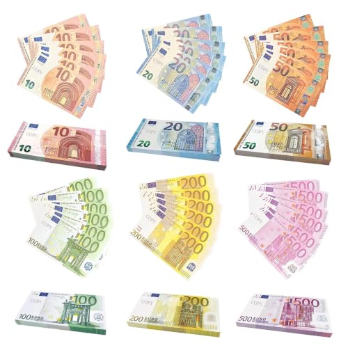300 Blätter Prop Money Enthält 6 Werte Spielgeld Euro Scheine 10/20/50/100/200/500 Fake Geld Falschgeld Spielgeld Scheine Fake Euro Movie Money für Zauberrequisiten Studium Filmen Money Gun