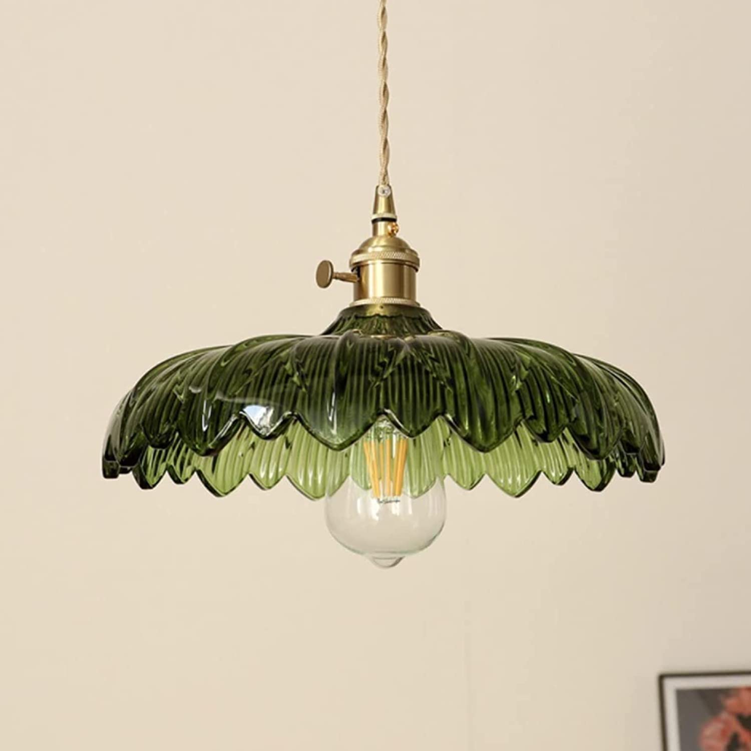 Abinlina Japanese Vintage Brass Glass Pendant Light Chandelier - Green Finish for Living Room, Dining Room, Kitchen Island, Bar Counter