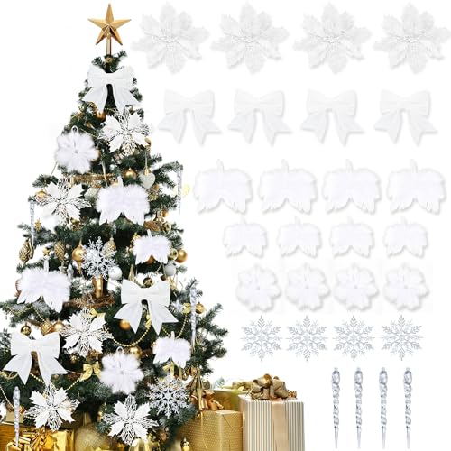 Adornez su árbol sin sobrecargarlo con el set de 32 decoraciones navideñas blancas
