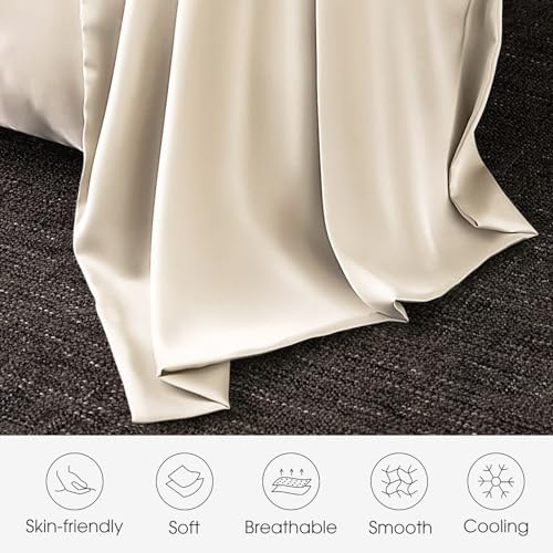 Image of 100% Silk Pillow Cases 2 Pack Queen Size Mulberry Silk Pillowcase for Hair and Skin Set of 2 Highest Grade 6A Silk Soft Breathable Cooling with Hidden Zipper, Beige