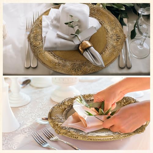 Mifoci Antique Gold Charger Plates Set of 24 Plastic Gold Chargers for Dinner Plates Decorative 13" Round Plate Bulk with Embossed Rim for Dinner, Party, Wedding(Classic) by Mifoci - Image 4