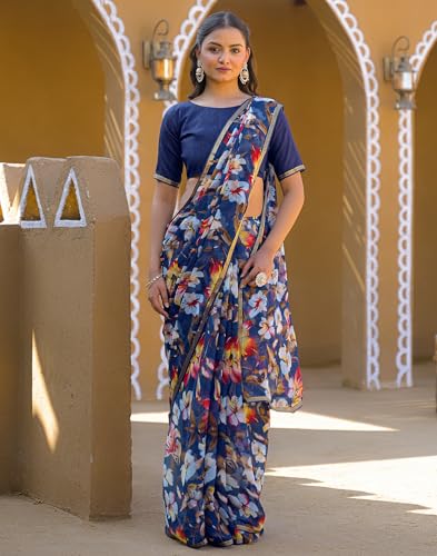 Image of SIRIL Women's Chiffon Printed Saree With Unstitched Blouse Piece