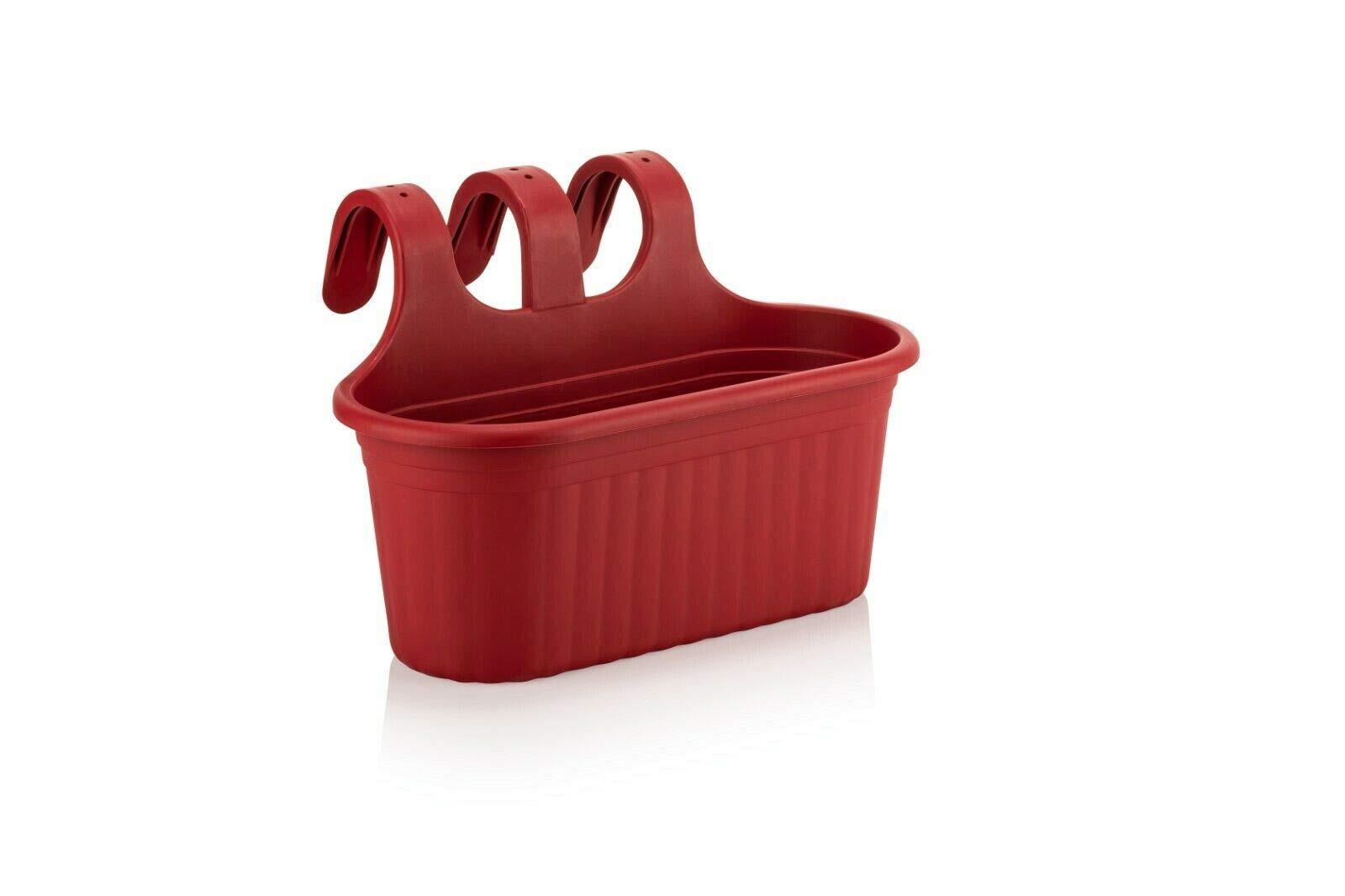 Tamersgifts Red Hanging Planter Plant Pots Trough Garden Fence Balcony Railing Flower Pot (, Medium)