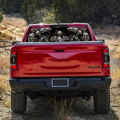 Image of Rear Window Decals for Trucks - 65x22 in Back Window Decals Fit Most Pickup Trucks SUV, Vinyl Skull Flag Back Window Decal for Car Personalized Decoration - Skull Decal, B0d4jxchgr