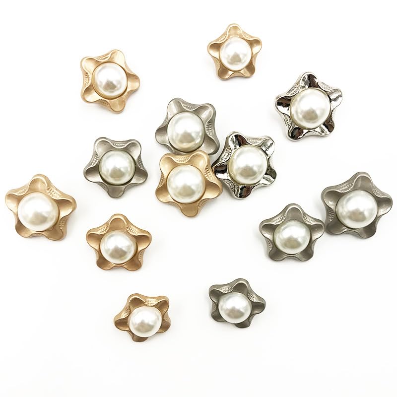 18/23MM 40PCS Białe Złote Gwiazdki Perłowe Guziki Kwiatowe Płaszcz Perłowe Guziki Do Szycia(Silver White+pearl,36L=23.0MM)