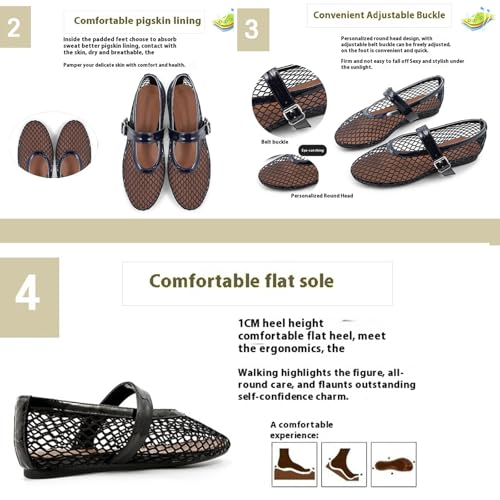 Women's Mesh Ballet Flats,Fashion Round Toe Fishnet Shoes,Mary Jane Flats Casual Comfortable Daily Dress Shoes3