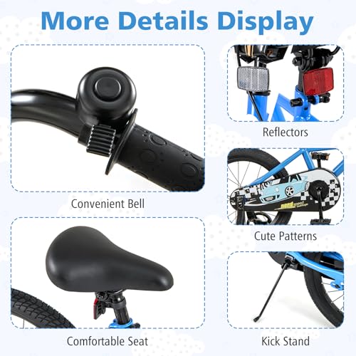 Image of BABY JOY Kids Bike, 12 14 16 18 Inches Car Pattern Sporty Bicycle w /Removable Training Wheels, Hand & Coaster Brakes, Adjustable Seat & Handlebar, Girls Boys Bike
